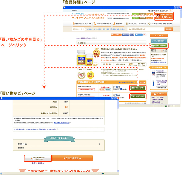 「カートの中を見る」ページへリンク