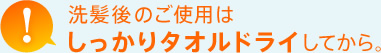 洗髪後のご使用はしっかりタオルドライしてから。