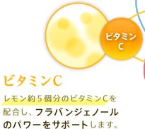 ビタミンC：レモン約5個分のビタミンCを配合し、フラバンジェノールのパワーをサポートします。