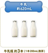 牛乳約620ml 牛乳瓶 約3本(1本200ml換算)