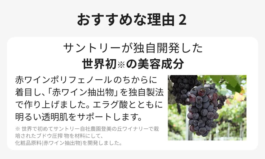おすすめな理由２ サントリーが独自開発した世界初※の美容成分