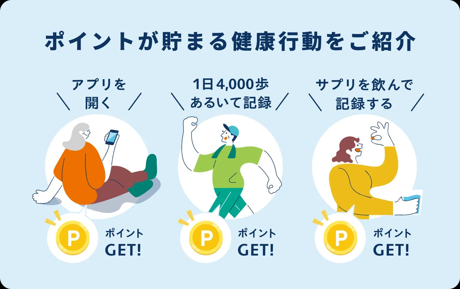 ちょっとした健康行動でも Comadoならポイントが貯まります