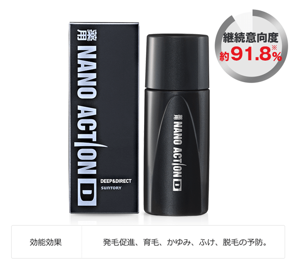 浸透型発毛促進剤 ナノアクションD 〈医薬部外品〉 継続意向度約91.8%※ 効能効果 発毛促進、育毛、かゆみ、ふけ、脱毛の予防。
