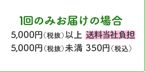1回のみお届けの場合5,000円（税抜）以上 送料当社負担 5,000円（税抜）未満 350円（税込）