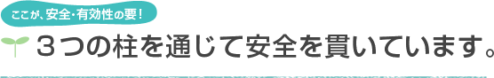 ここが、安全・有効性の要！3つの柱を通じて安全を貫いています。