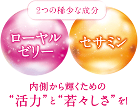 2つの希少な成分 ローヤルゼリー セサミン 内側から輝くための活力と若々しさを!