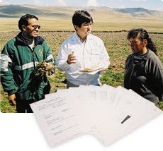 ペルー・アンデス地方の、マカの生産現場を視察する様子