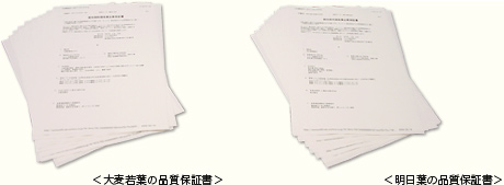 ＜大麦若葉・明日葉の品質保証書＞