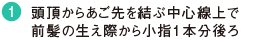1 頭頂からあご先を結ぶ中心線上で 前髪の生え際から小指１本分後ろ