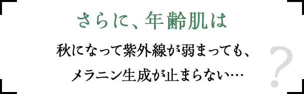 さらに、年齢肌は 秋になって紫外線が弱まっても、 メラニン生成が止まらない…