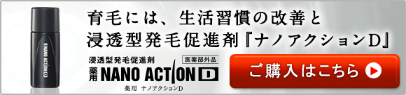 育毛には、生活習慣の改善と浸透型発毛促進剤『ナノアクションD』浸透型発毛促進剤　薬用NANOACTIOND　薬用 ナノアクションD　医薬部外品　ご購入はこちら