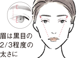 眉は黒目の 2/3程度の 太さに