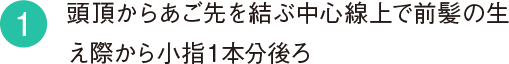 1 頭頂からあご先を結ぶ中心線上で 前髪の生え際から小指１本分後ろ