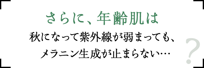 さらに、年齢肌は 秋になって紫外線が弱まっても、 メラニン生成が止まらない…