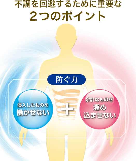 侵入したものを働かせない + 余計なものを溜め込ませない = 防ぐ力